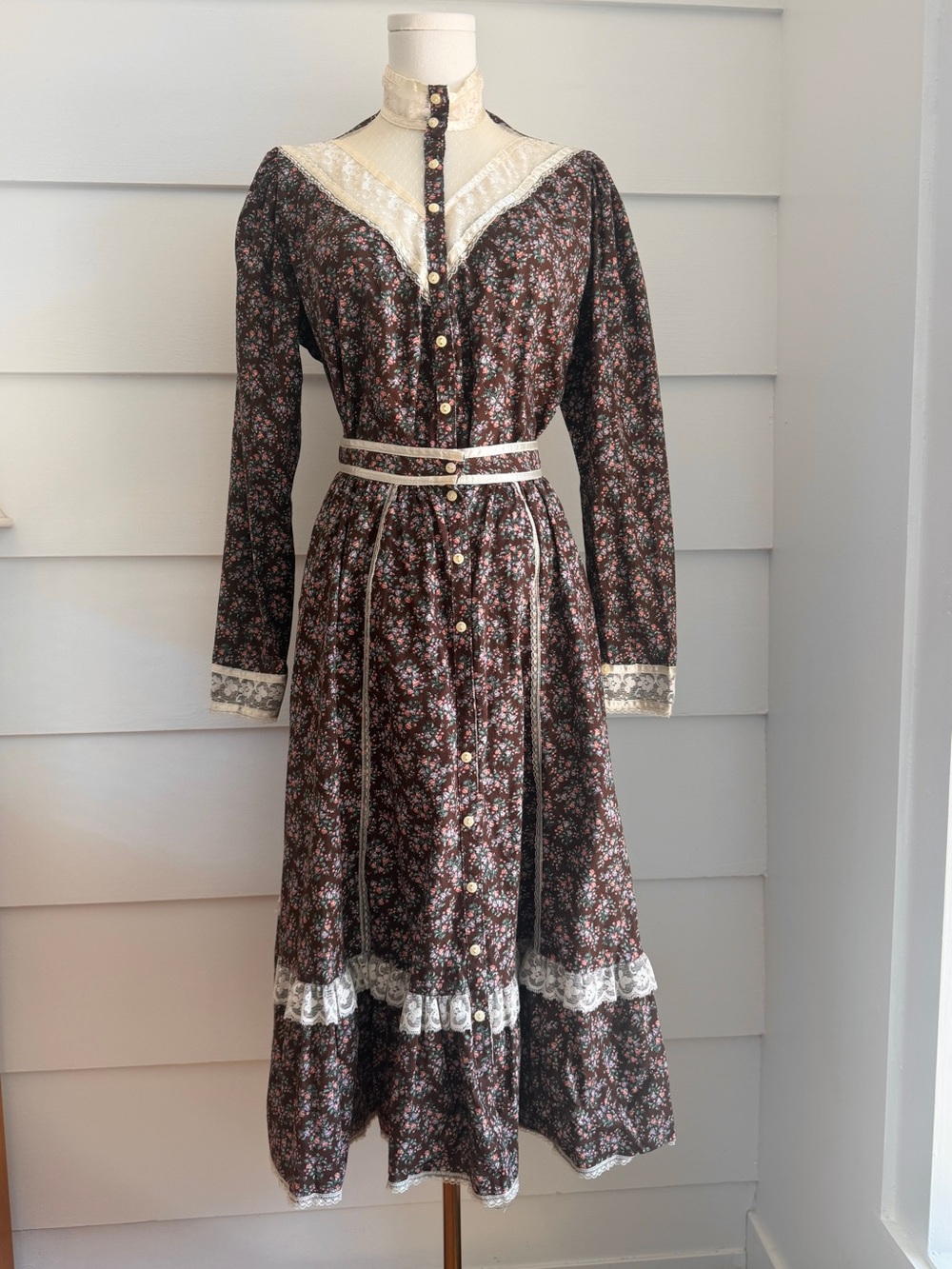 Vintage 1970s Gunne Sax Calico Floral Prairie Blouse & Skirt 2-Piece Set size 11